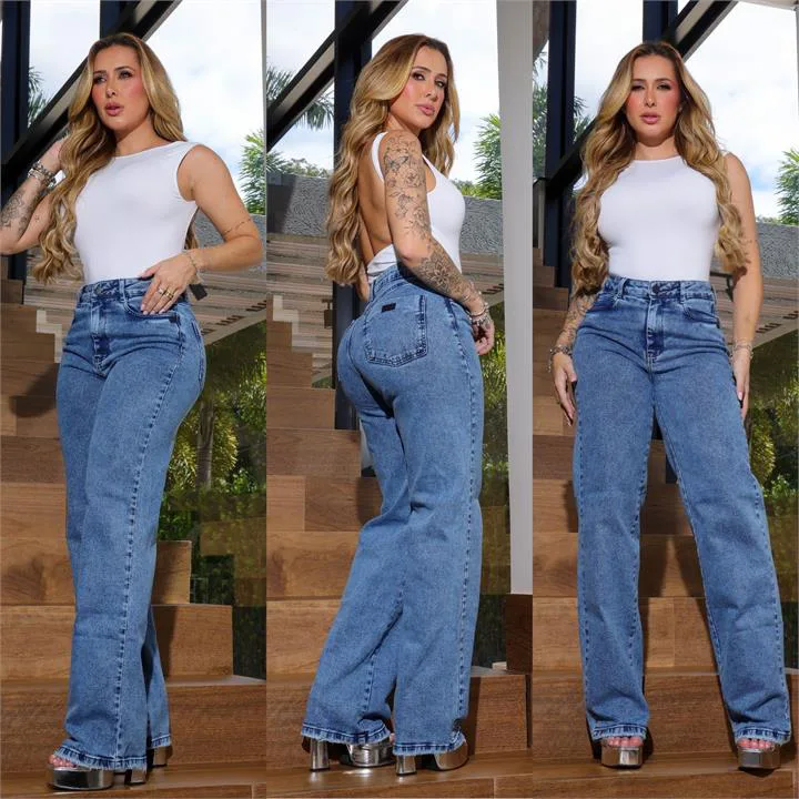 Wide Leg Bordada (Com Elastano)
