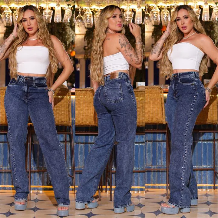 Calça Wide Leg com Brilho (Com Elastano)