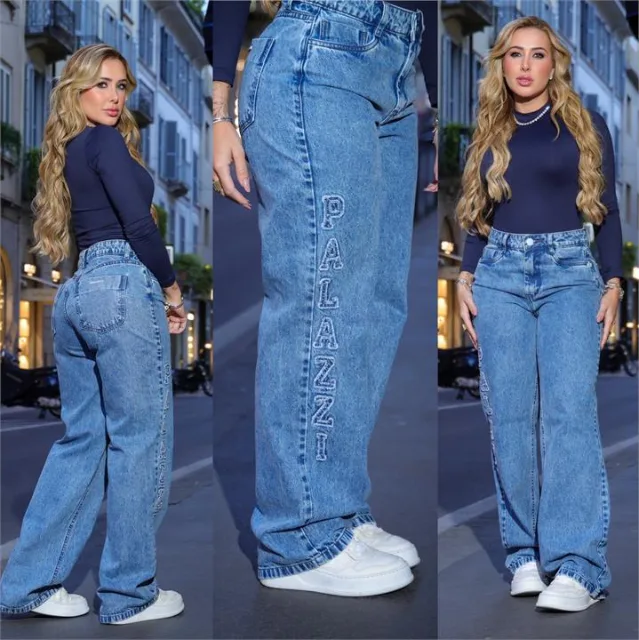 Calça Wide Leg com Bordado