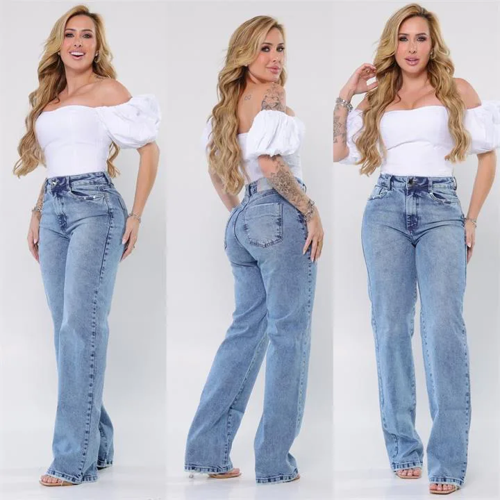 Calça Wide Leg com Strass (Com Elastano)