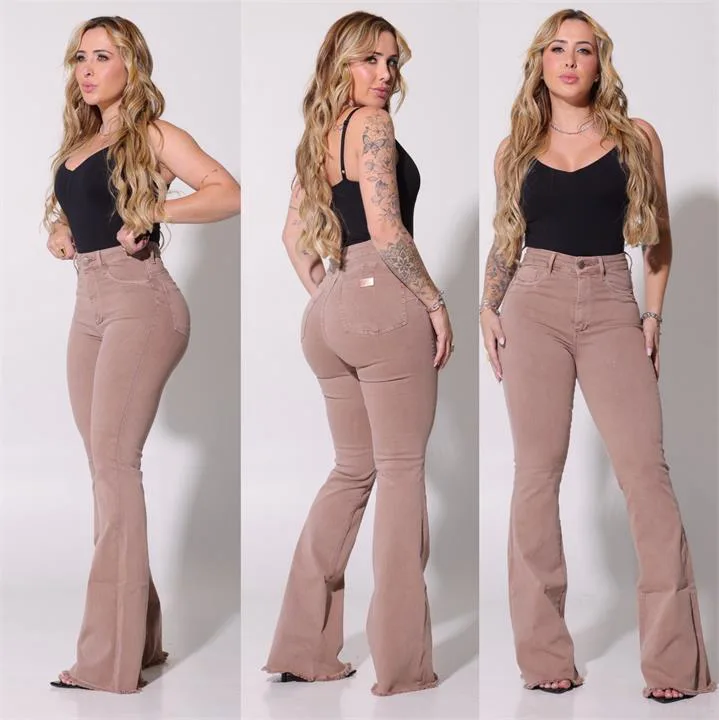 Calça Flare Marrom Estonada
